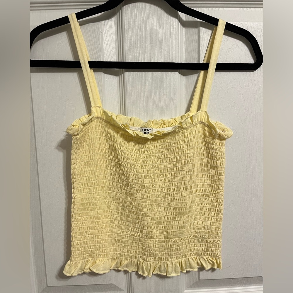 Sunday Best Yellow Smocked Ruffle Tank Top